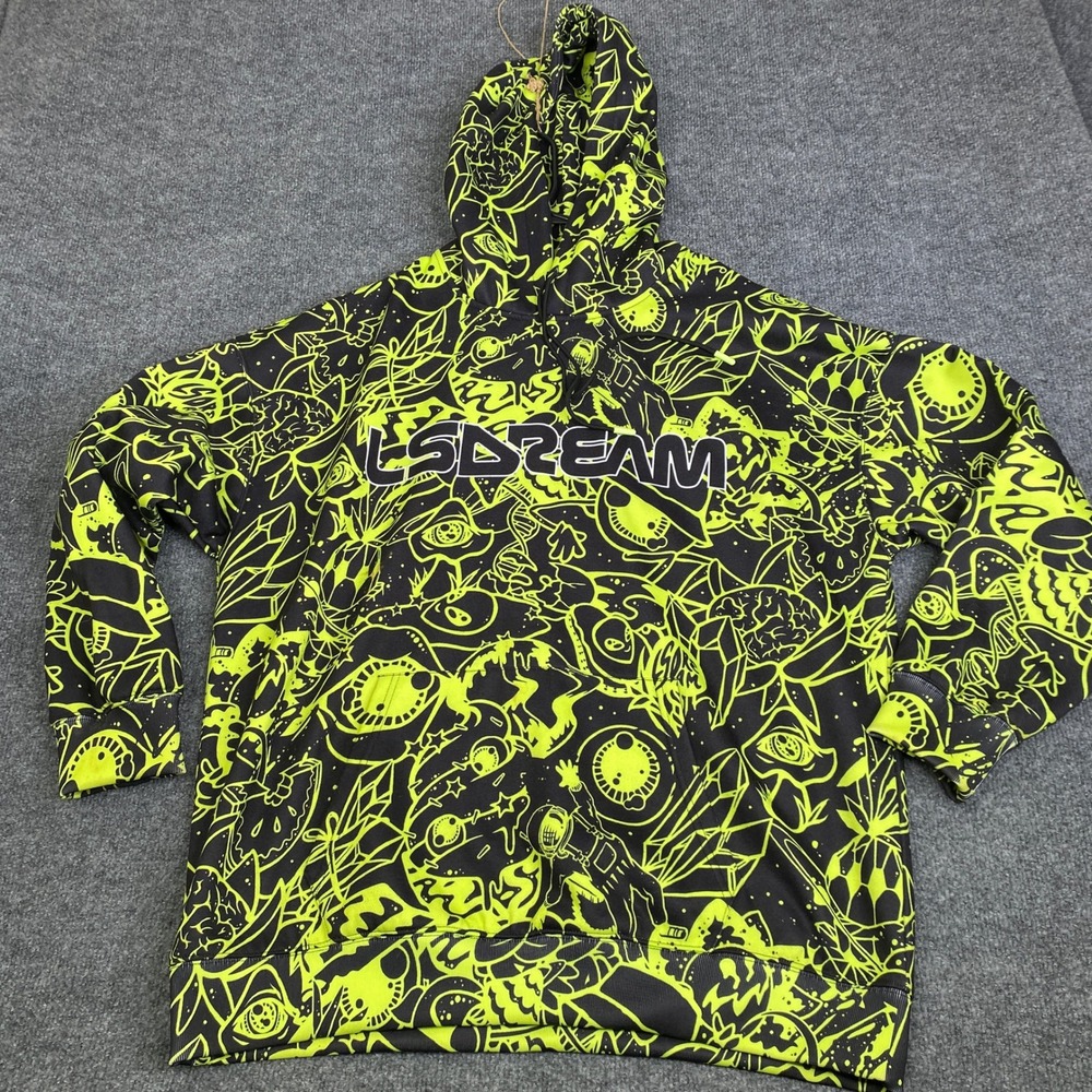 LSDREAM Mens Hoodie Neon Yellow Black Psychedelic All Over Print EDM Festival L